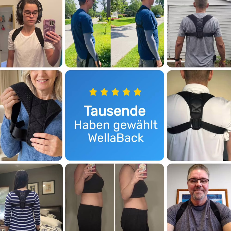 WellaBack posture corrector worn during office work – user at a desk
