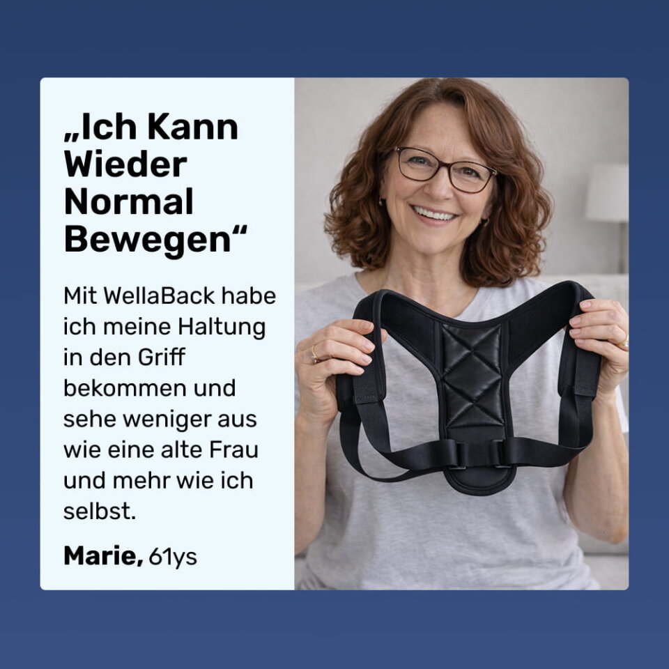 WellaBack posture corrector worn in daily life – correctly fitted brace across shoulders and back